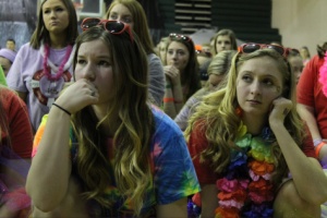 FC juniors Paige Muntz and Mikayla Koch listen to a Riley story. Photo by Alaina King.
